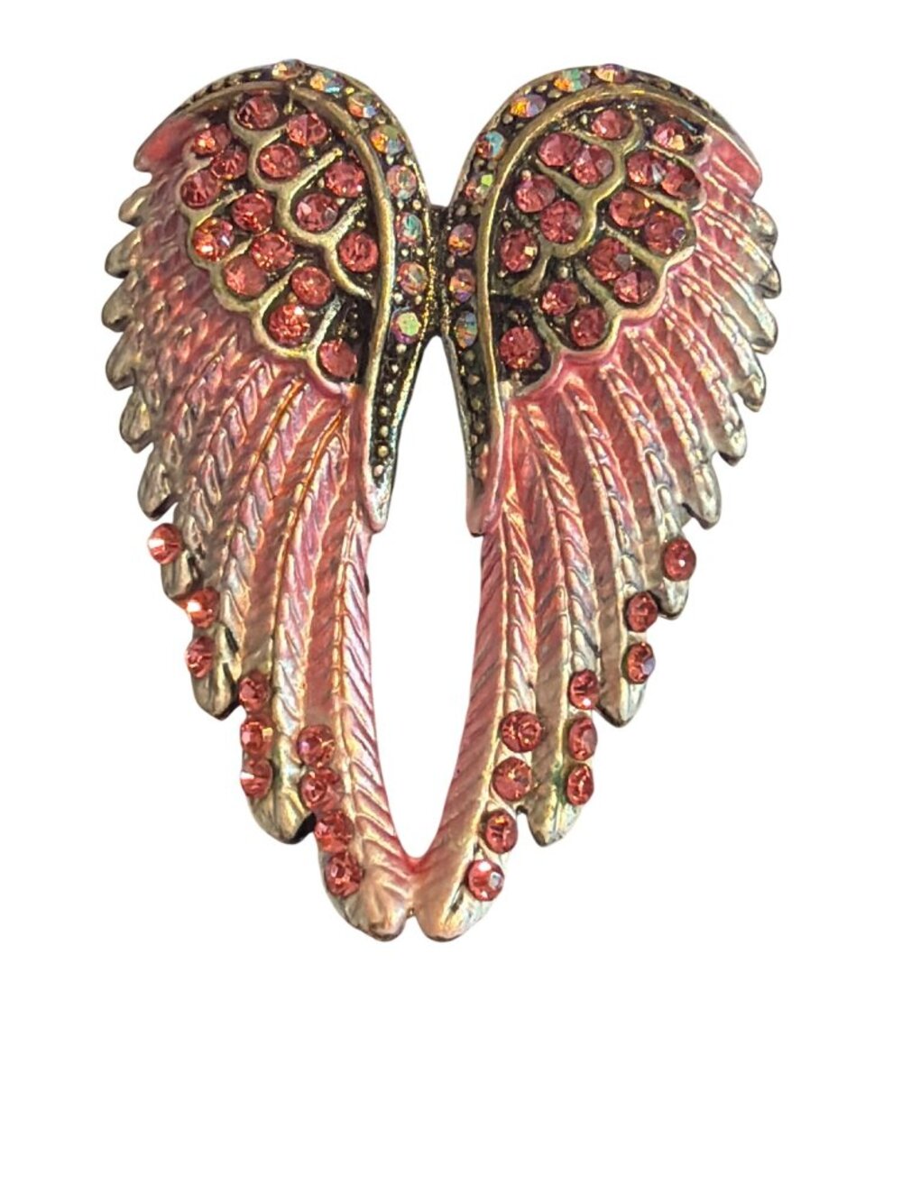 Angel Wing Ring Pink Rhinestone Stretch Adjustable Silver Tone Jewelry 1.5"